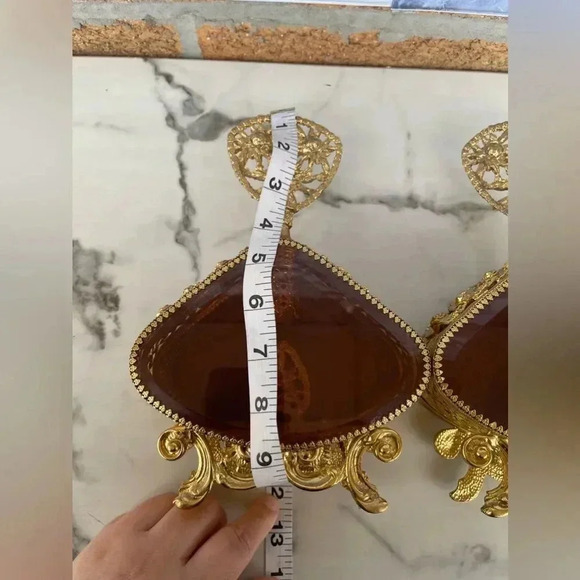 Ormolu Large Cherub Perfume Bottle w/ Amber Glass - Gold Gilt - Vintage - Picture 12 of 13